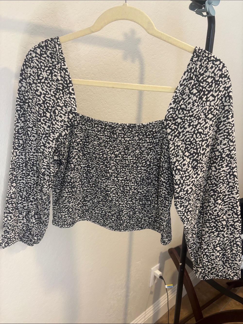 Marine Layer Black & White Smocked Square-Neck Crop Top